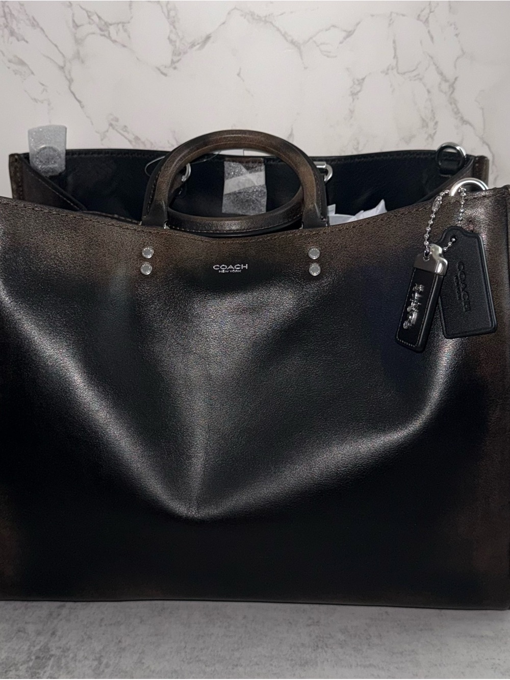 NWT Coach Rogue Bag 40 Loved Leather No Charms CDZ54 Black Brown